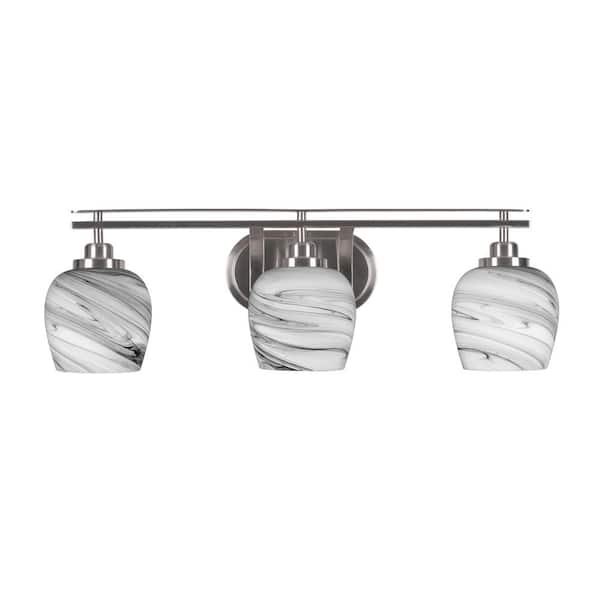 Unbranded Monroe 27.75 in. 3-Light Brushed Nickel Vanity Light 6 in. Onyx Swirl Glass Shade No Bulbs Included