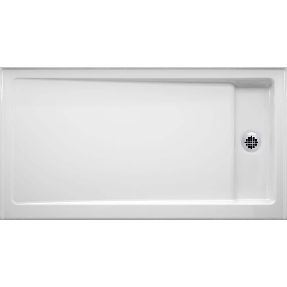 Bellwether White Enameled Cast Iron Shower Base with Right Drain