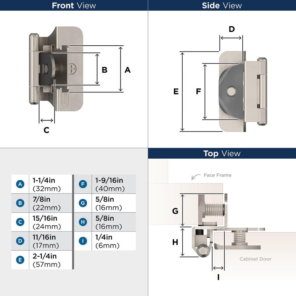 Satin Nickel Semi-Concealed Partial Overlay Cabinet Hinge