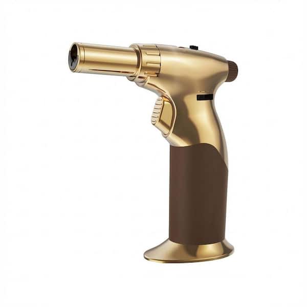 Aluminum Alloy Gold Finish Dual Flame Butane Torch Lighter with Adjustable Flame and Continuous Lock, 1-Piece