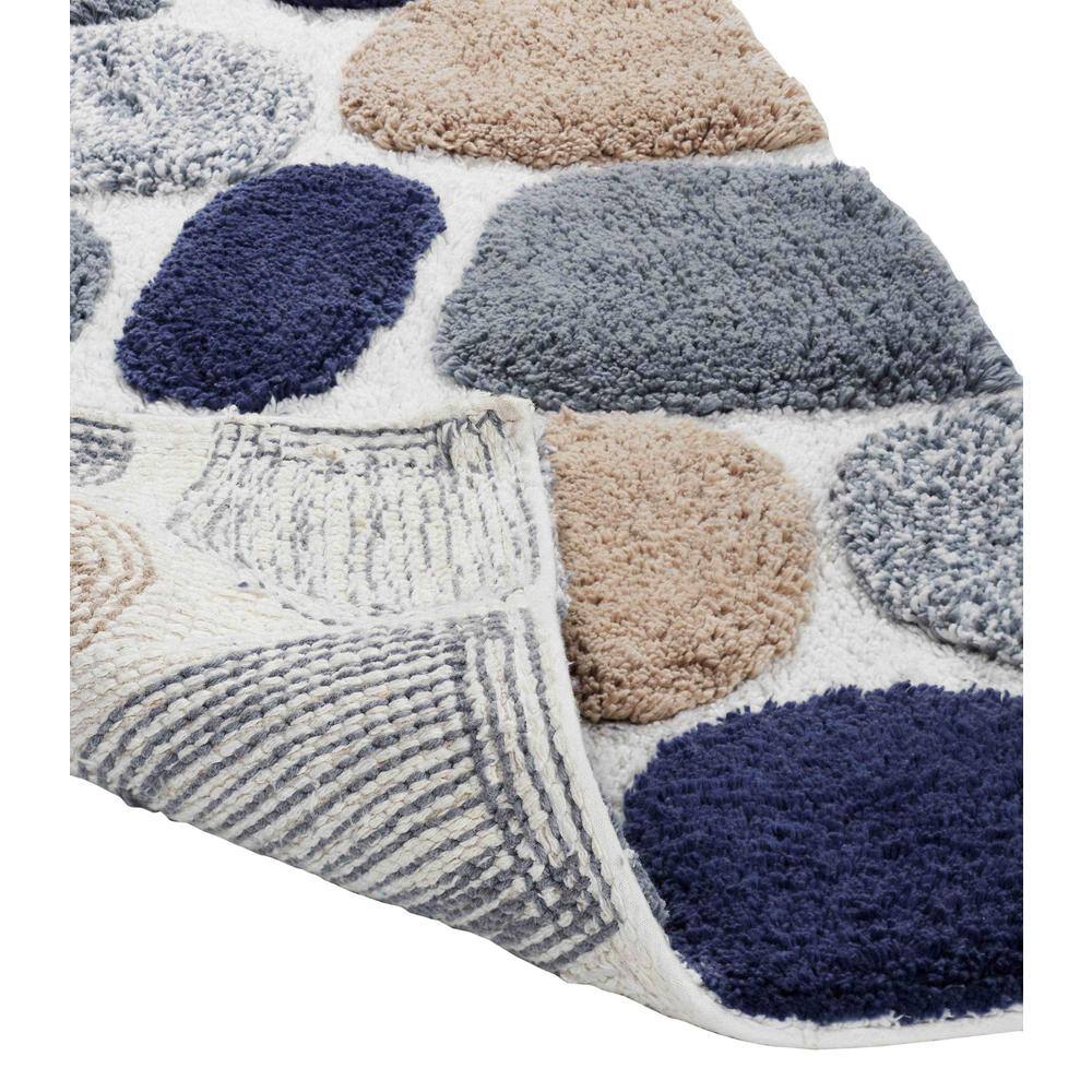 Pebble Pattern Blue and Gray Cotton Bath Rug Set