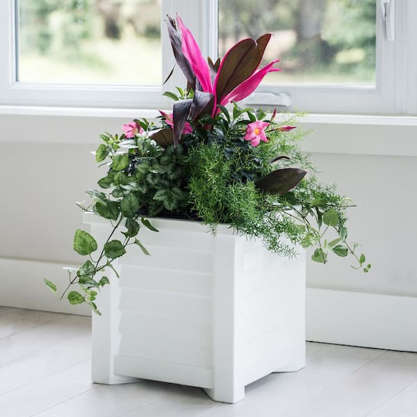 Lakeland 16 in. Square Self-Watering White Polyethylene Planter