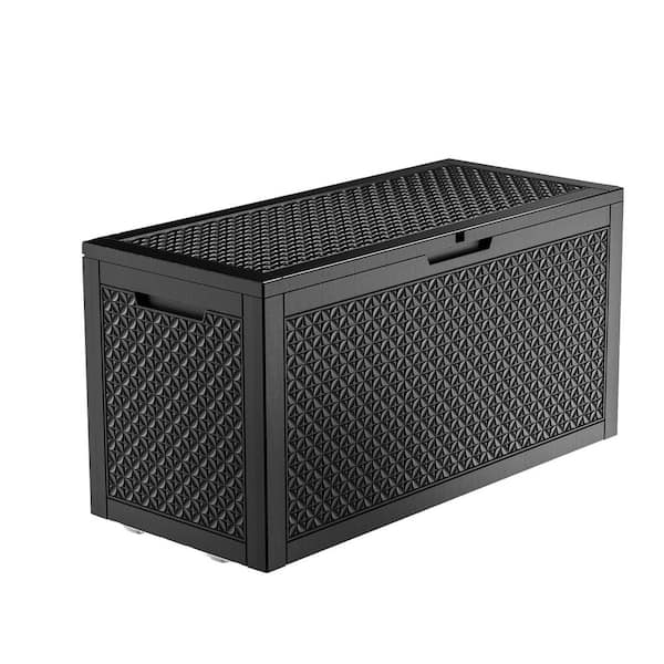 Black 100 Gal. Waterproof Lockable Resin Deck Box UV Resistant Outdoor Storage Box for Patio Cushions, Pool Toys