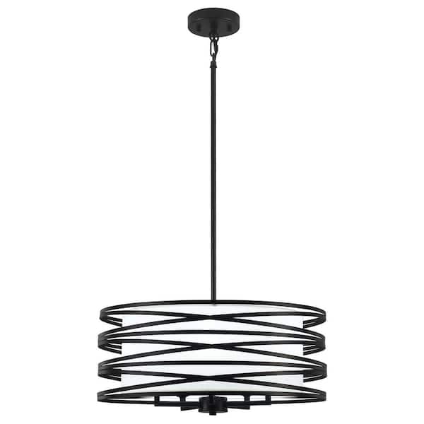 18.89 in. 5-Light Matte Black/White Drum Chandelier with Metal Shade and No Bulbs Included For Dinning Room Foyer