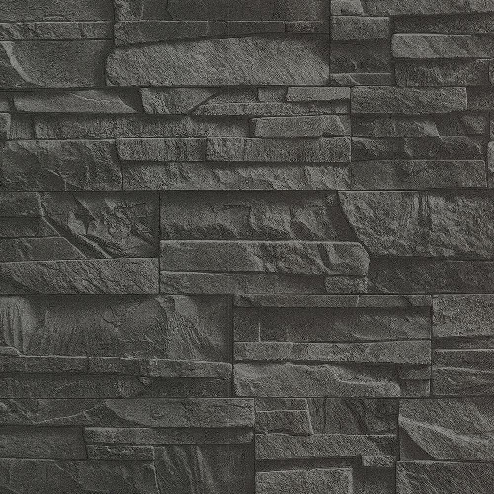 Collegiate Charcoal Stacked Slate Washable Wallpaper Sample