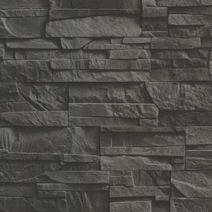 Collegiate Charcoal Stacked Slate Washable Wallpaper Sample