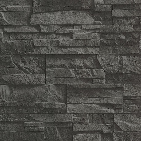 Advantage Collegiate Charcoal Stacked Slate Washable Wallpaper Sample