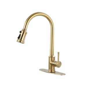 Contemporary Single Handle Touch Pull Down Sprayer Kitchen Faucet in Gold