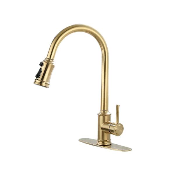 Satico Contemporary Single Handle Touch Pull Down Sprayer Kitchen Faucet in Gold