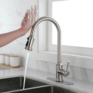 Single Handle Pull Down Sprayer Kitchen Faucet with Touch Sensor in Brushed Nickel