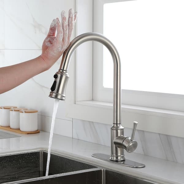 https://images.thdstatic.com/productImages/e76dcccd-2862-4977-b98c-818d40c80b4e/svn/brushed-nickel-magic-home-pull-down-kitchen-faucets-928-th9013ns-64_600.jpg