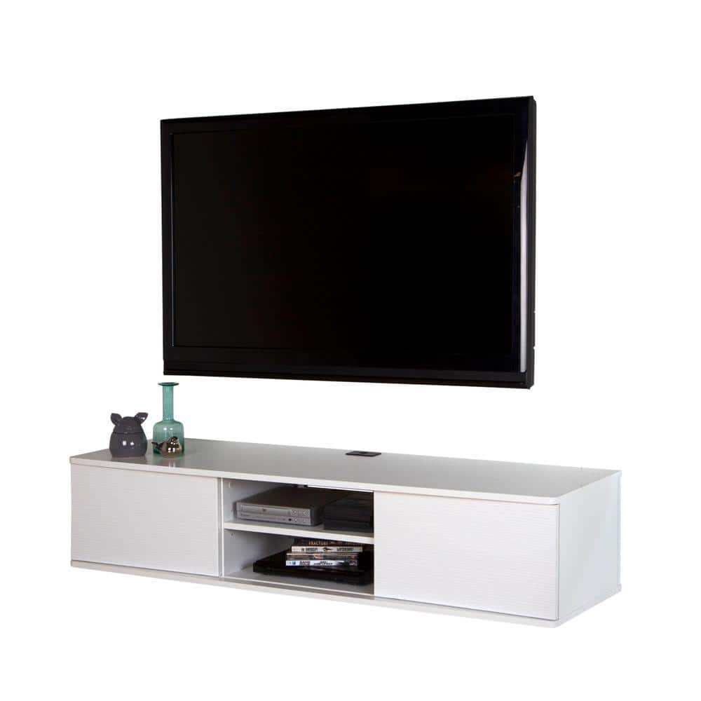 Agora Pure White Floating TV Stand with Cabinet