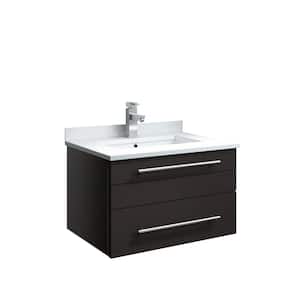 Lucera 24 in. W Wall Hung Bath Vanity in Espresso with Quartz Stone Vanity Top in White with White Basin