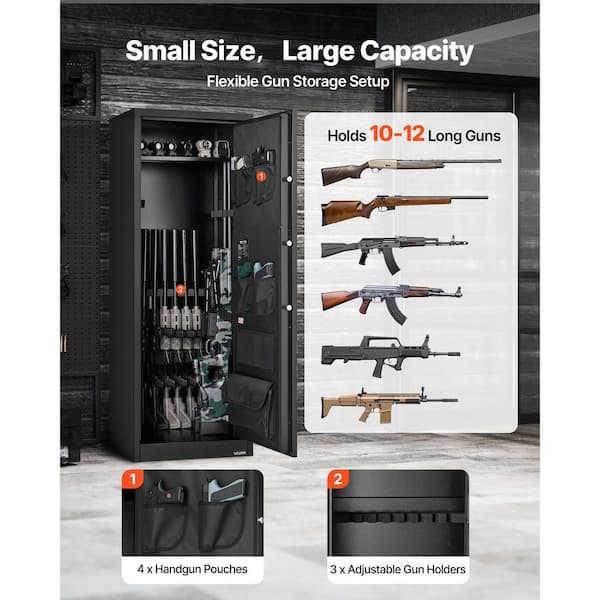 10-12 Gun Safe, Long Gun Cabinet for Rifles and Pistols, Rifle Safe with 4-Pistol Pockets (Assembly Required)