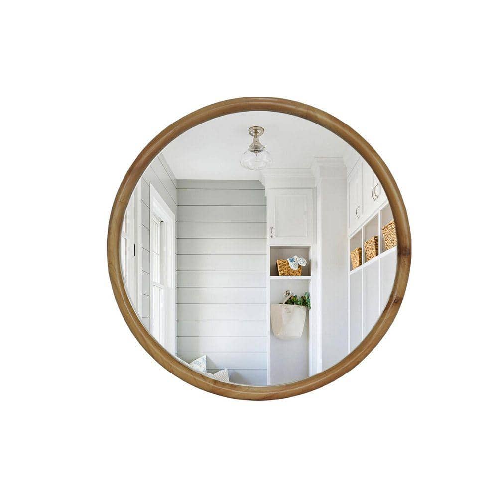 Natural Wood 23.62 in. W x 23.62 in. H Modern Round Wood Framed