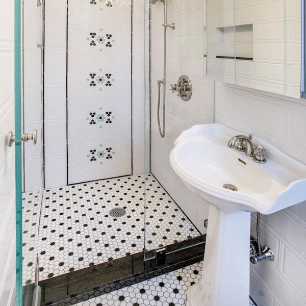 Merola Tile Metro Hex Matte White With, Black And White Penny Tile Bathroom Floor
