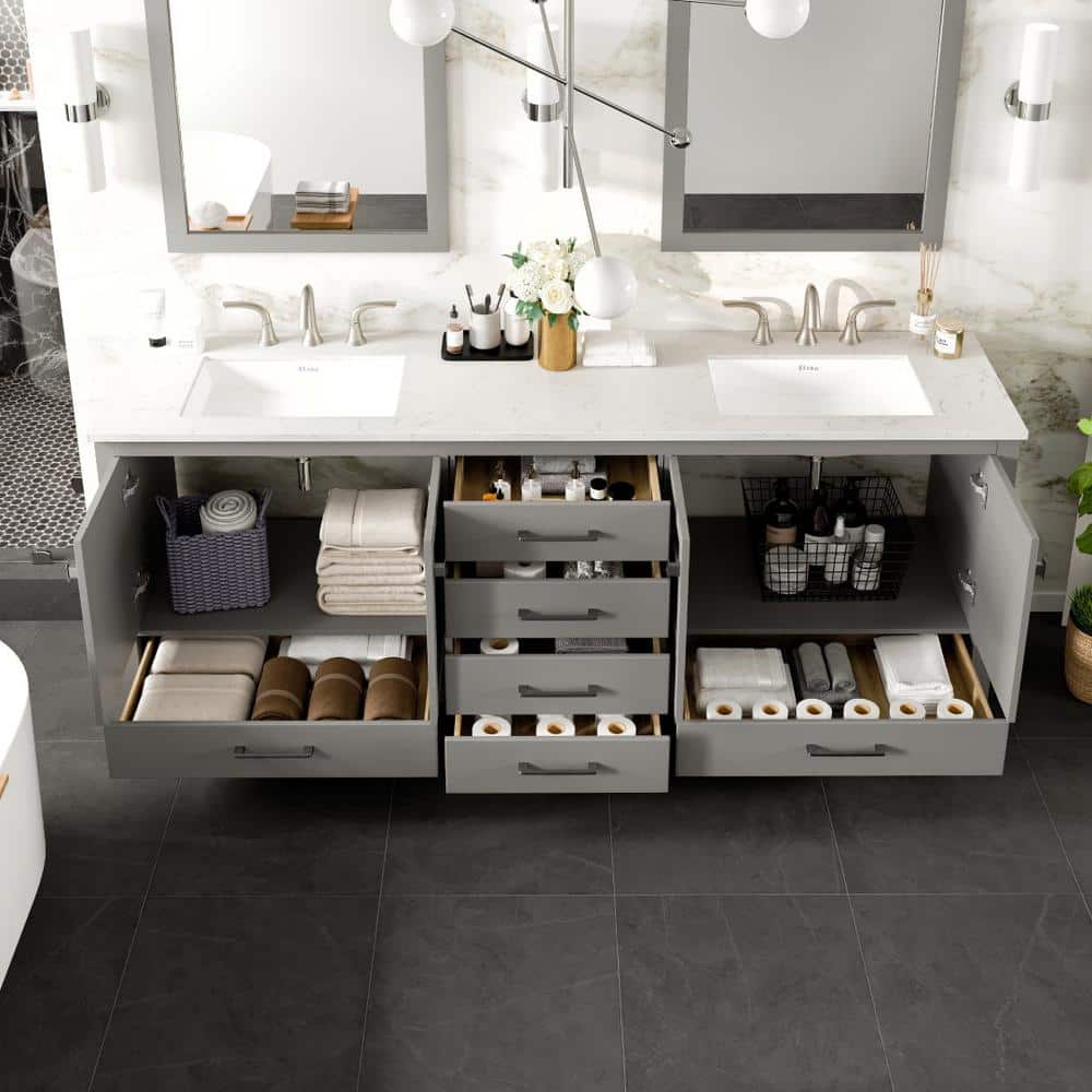 Aberdeen 84" Gray Double Sink Vanity with Carrara Marble Top