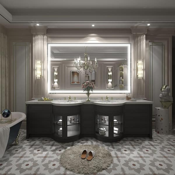 60 in. W x 36 in. H Rectangular Frameless UL Certified Front and Back LED Anti-Fog Tempered Wall Bathroom Vanity Mirror