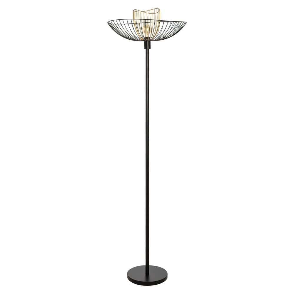 River of Goods Silas 71 in. Black-Painted Candlestick Floor Lamp with Black and Gold Bowl Shade