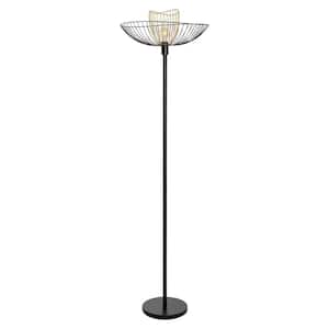 Silas 71 in. Black-Painted Candlestick Floor Lamp with Black and Gold Bowl Shade
