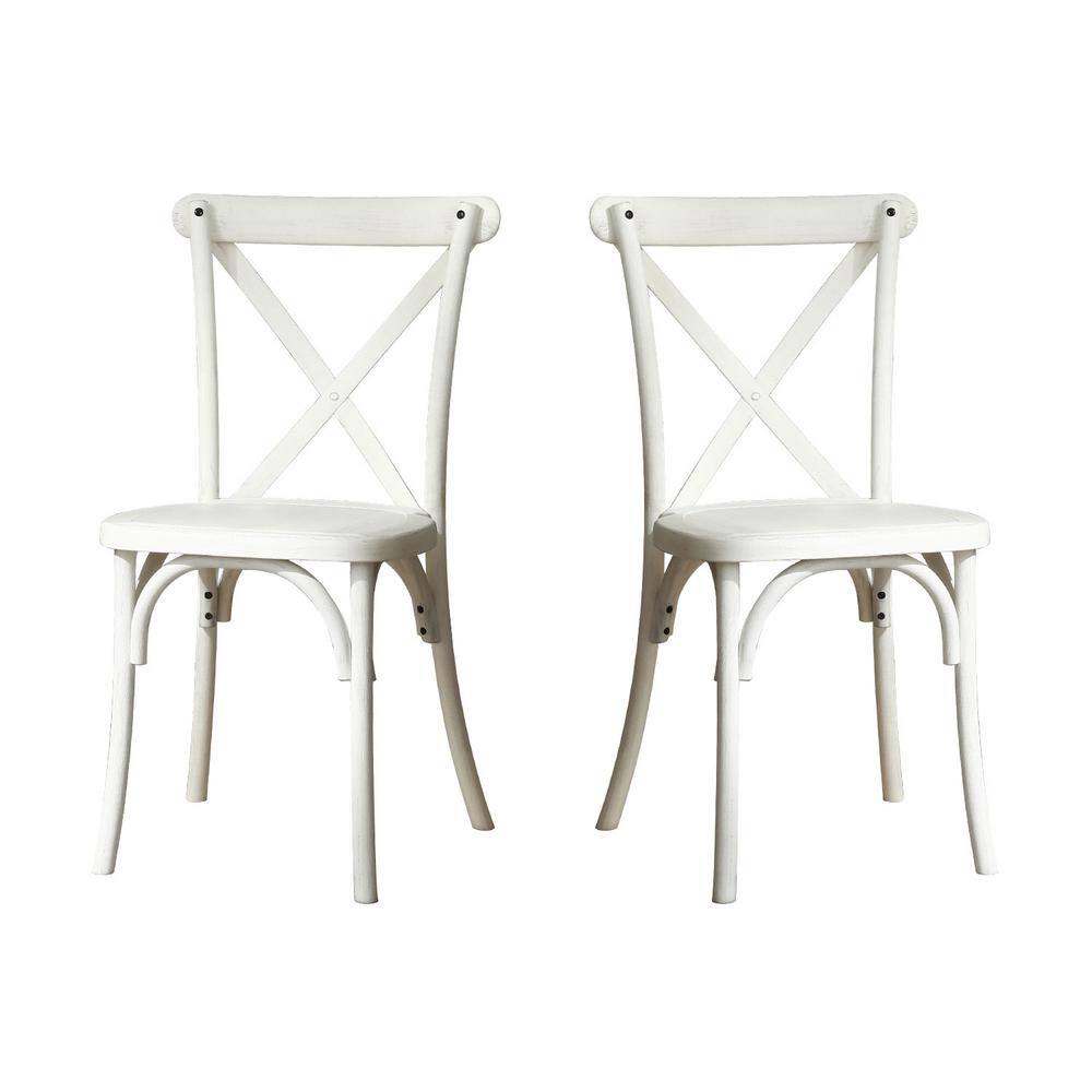 2-Piece Lime Wash White Wood Resin Outdoor Dining Chair with X-Back