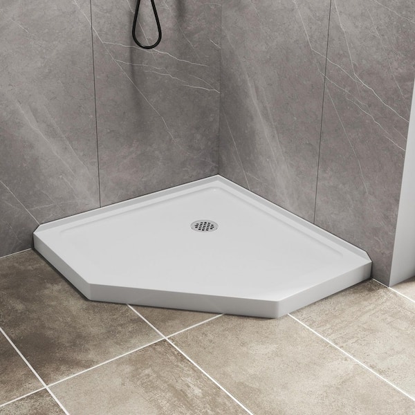 36 in. L x 36 in. W Neo-Angle Corner Shower Pan Base with Center Drain in White