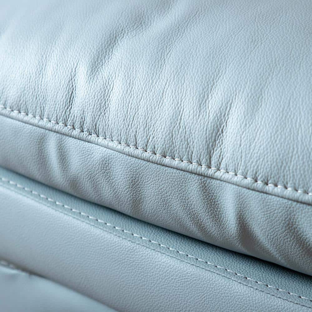 Powder Blue Leather Reclining Loveseat with Pillow Top Arms