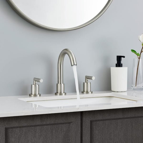 Tahanbath Widespread Bathroom Faucets 3 Hole 360° Swivel Spout Modern Sink Basin Faucets in Brushed Nickel