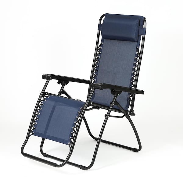 LuxenHome Zero Gravity Metal Outdoor Lounge Chair in Blue