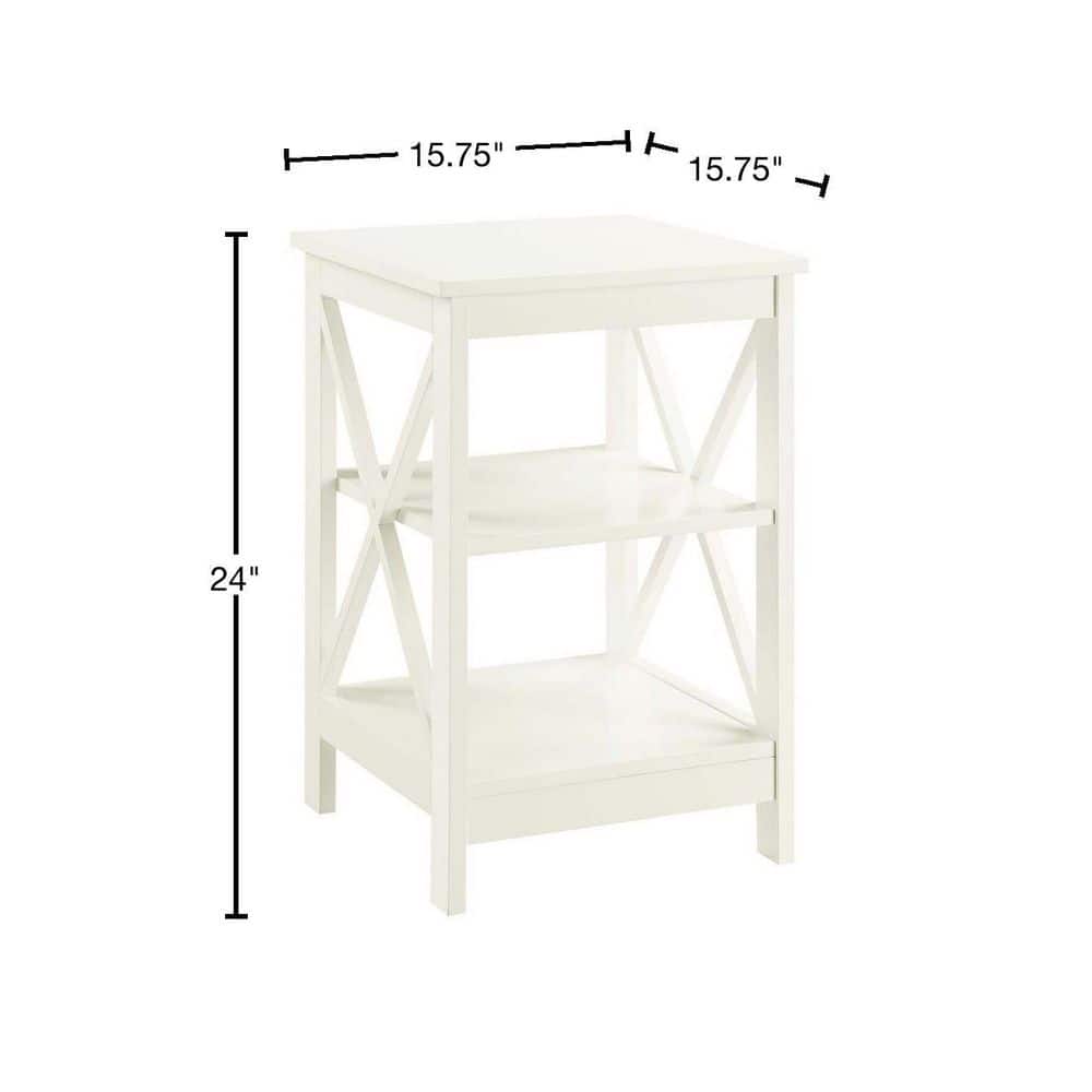 Ivory Rectangular Wood End Table with Shelves