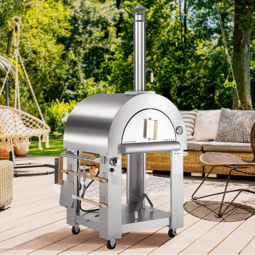 VEVOR Wood Fired Outdoor Pizza Oven, 32 Size, 3-Layer Stainless Steel Pizza  Maker with Wheels for Outside Kitchen, Includes Pizza Stone, Pizza Peel,  and Brush, Professional Series 