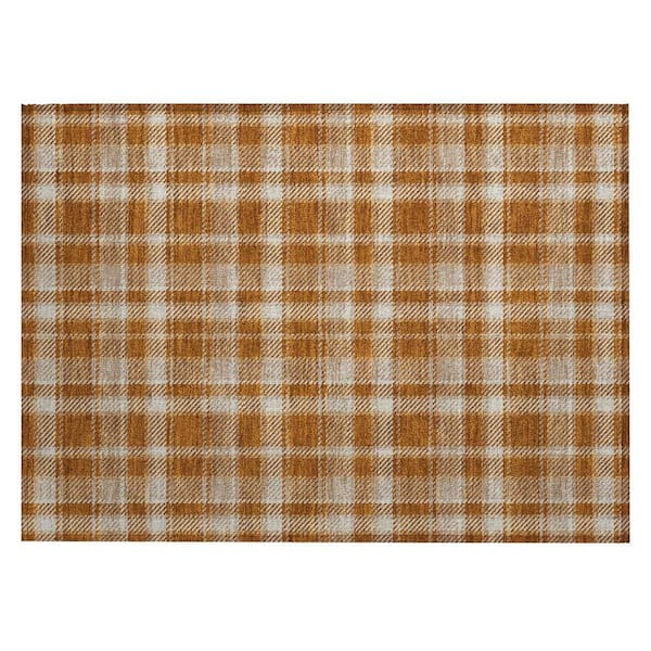 Orange and Ivory 2 ft. x 3 ft. Woven Plaid Rectangle Indoor/Outdoor Area Rug