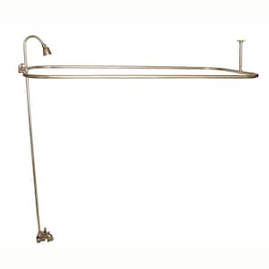 2-Handle Claw Foot Tub Faucet with Riser 54 in. Rectangular Shower Ring and Side Wall Support in Polished Brass