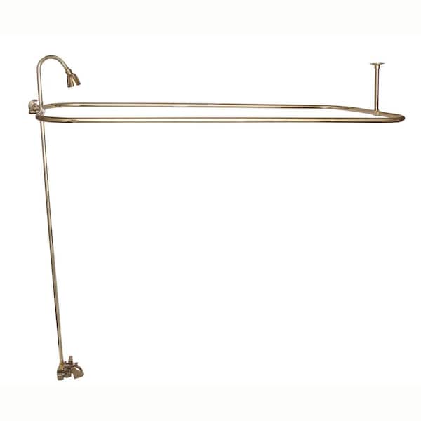 Pegasus 2-Handle Claw Foot Tub Faucet with Riser 54 in. Rectangular Shower Ring and Side Wall Support in Polished Brass