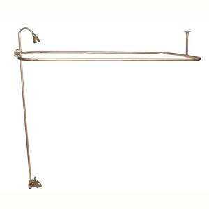 2-Handle Claw Foot Tub Faucet with Riser 54 in. Rectangular Shower Ring and Side Wall Support in Polished Brass