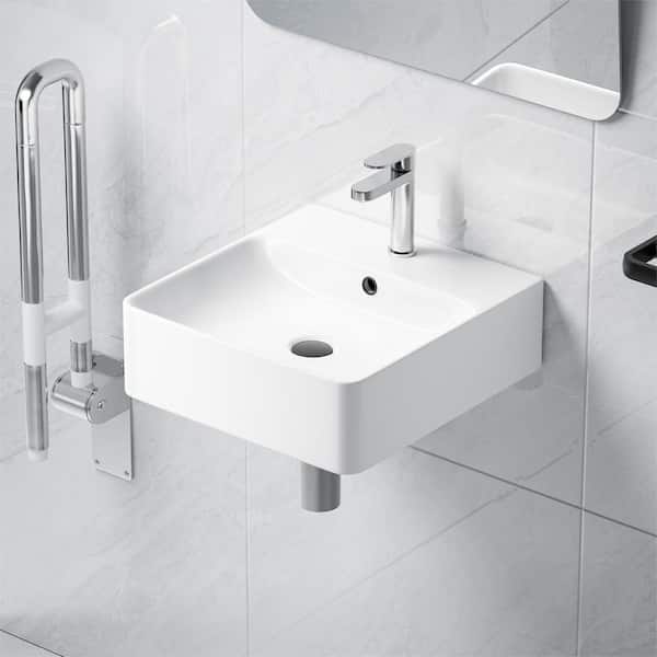 Eridanus Turner Crisp White Vitreous China 16 in. Square Wall-Mount Vessel Sink with Faucet Hole and Overflow
