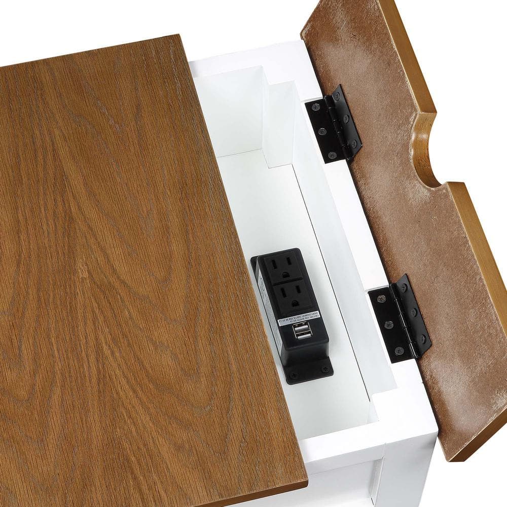 Driftwood and White Country End Table with Built-In Charging Station