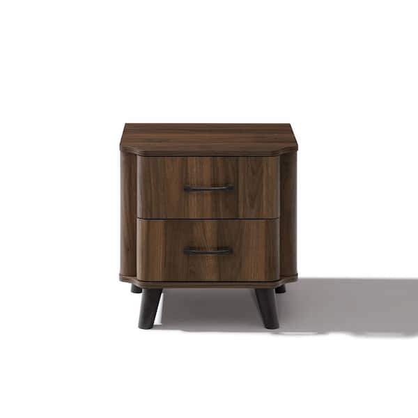18.8 in Dark Oak Square Manufactured Wood 2-Drawer End Table and Nightstand