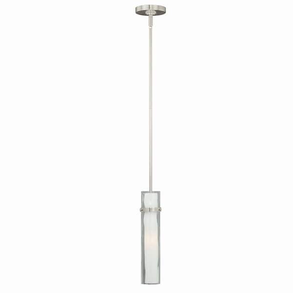 VAXCEL Vilo 1-Light Satin Nickel Mini Pendant Ceiling Light White Glass