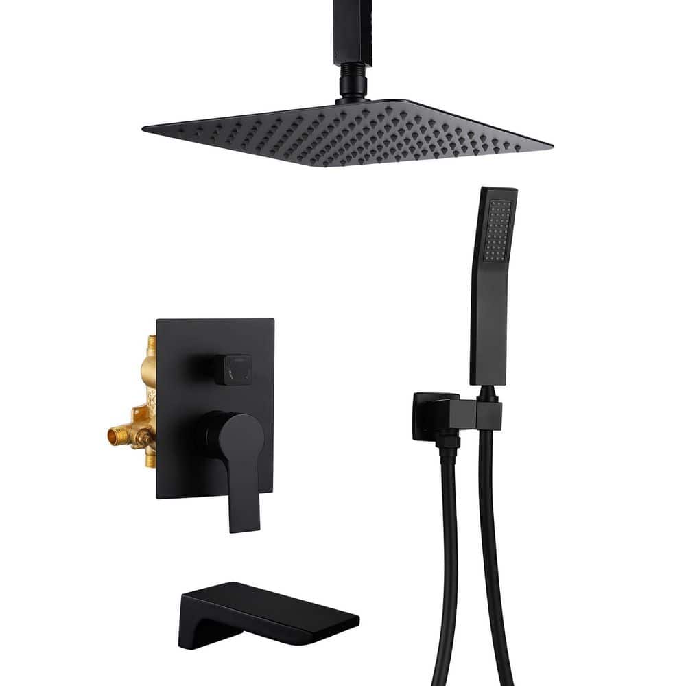 Single Handle 1-Spray Ceiling Mount Tub and Shower Faucet 1.8 GPM Shower System with Tub Spout Matte Black Valve Include price history on PriceWatchPro