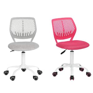 Carnation Mesh Ergonomic Swivel Task Chair Set of 2 in Gray Pink and Pink with Adjustable Height and Back for Teen