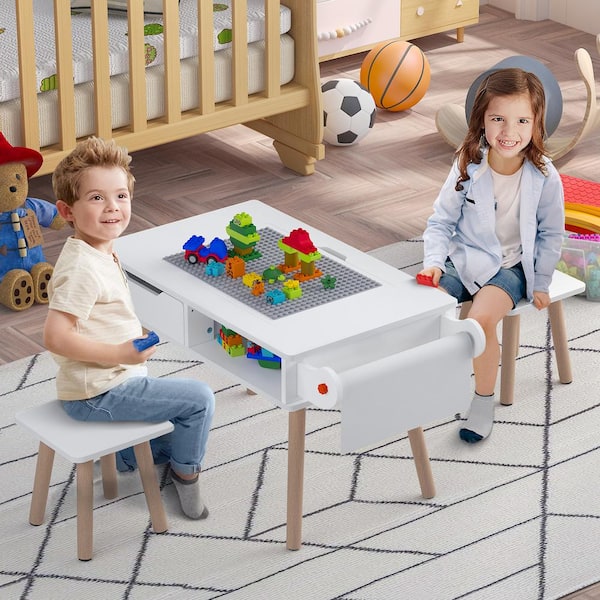 FUFU&GAGA Kids Table and Chair Set, 2-in-1 Activity Set Lego Table w/Detachable Tabletop with Storage AMKF180120-01 - The Home Depot