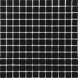 Classic Design Black Square Mosaic 1 in. x 1 in. Glossy Glas Wall Floor & Pool Tile (0.92 Sq. ft.)