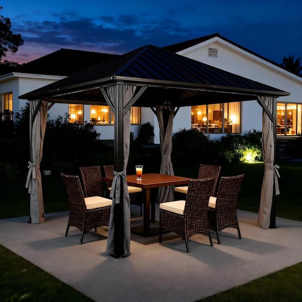 10 ft. x 10 ft. Outdoor Gazebo with Double Roof, Mosquito Net and Sturdy Galvanized Steel Frame for Garden and Backyard