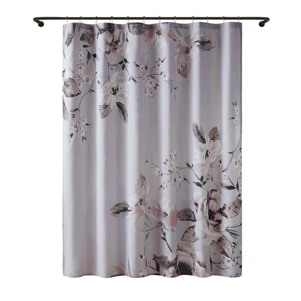 Lilac Floral Cotton Shower Curtain with Liner