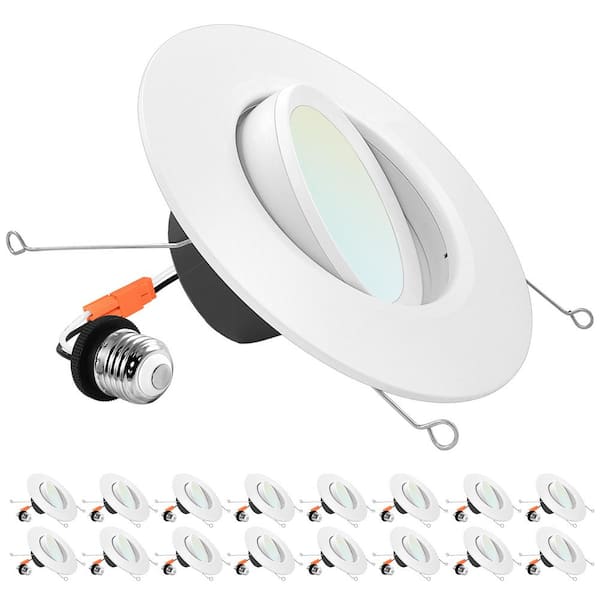 LUXRITE 5/6 in. Gimbal Recessed LED Can Lights 5 Color Options Dimmable Wet Rated 11W = 90W 1100 Lumens Wet Rated (16-Pack)