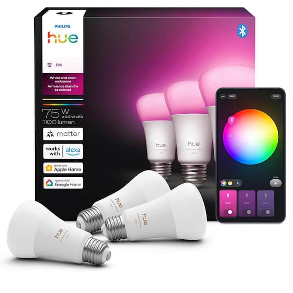 Philips Hue 75-Watt Equivalent A19 Smart LED Color Changing Light
