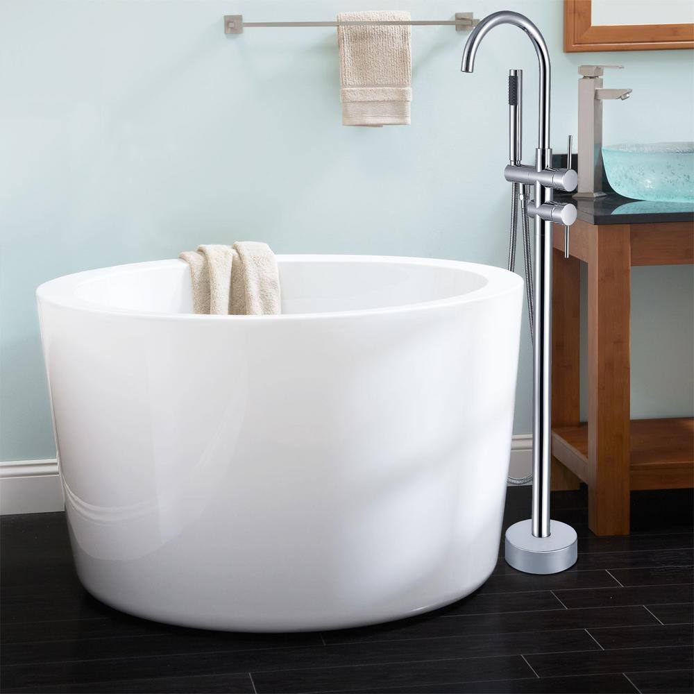 Chrome Freestanding High-Arc Tub Faucet with Hand Shower