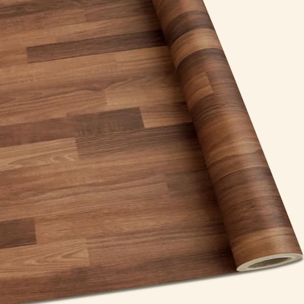 Vintage Brown Walnut Wood Block Vinyl Peel and Stick Wallpaper Roll Self-Adhesive Contact Paper (Covers 36 sq. ft.)
