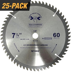 7-1/4 in. Professional 60-Tooth Tungsten Carbide Tipped Circular Saw Blade for General Purpose & Wood Cutting (25-Pack)